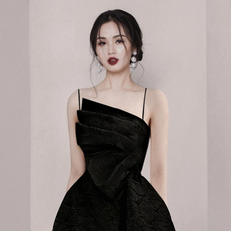 JSXDHK Autumn Party Mini Dress Runway Designer Women Sexy Spaghetti Strap Jacquard Black Elegant Ladies Backless Swing Vestidos