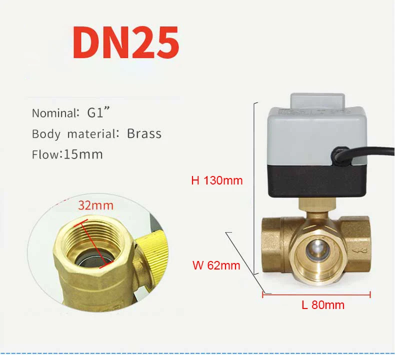 1/2" 3/4" 1" 2 Inch 3 Way Motorized Ball Valve Electric Ball Valve Three Wires Two Point Control Ball Valve With Manual Switch