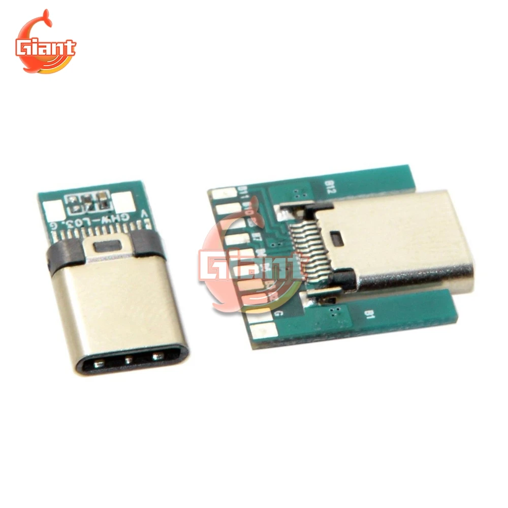 Usb 3.1 Type C Connector 24 Pins Vrouw Man Plug Socket Connector Smt Bakje Adapter Om Soldeer Kabel Met pcb Board