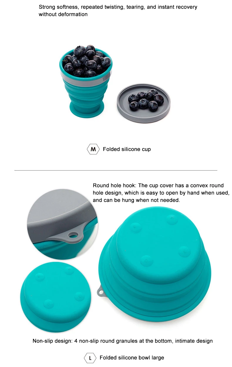 Food Grade Silicone Portable Plates Travel Outdoor Food Containers Folding Home Cup Collapsible Bowls with Lids for Camping