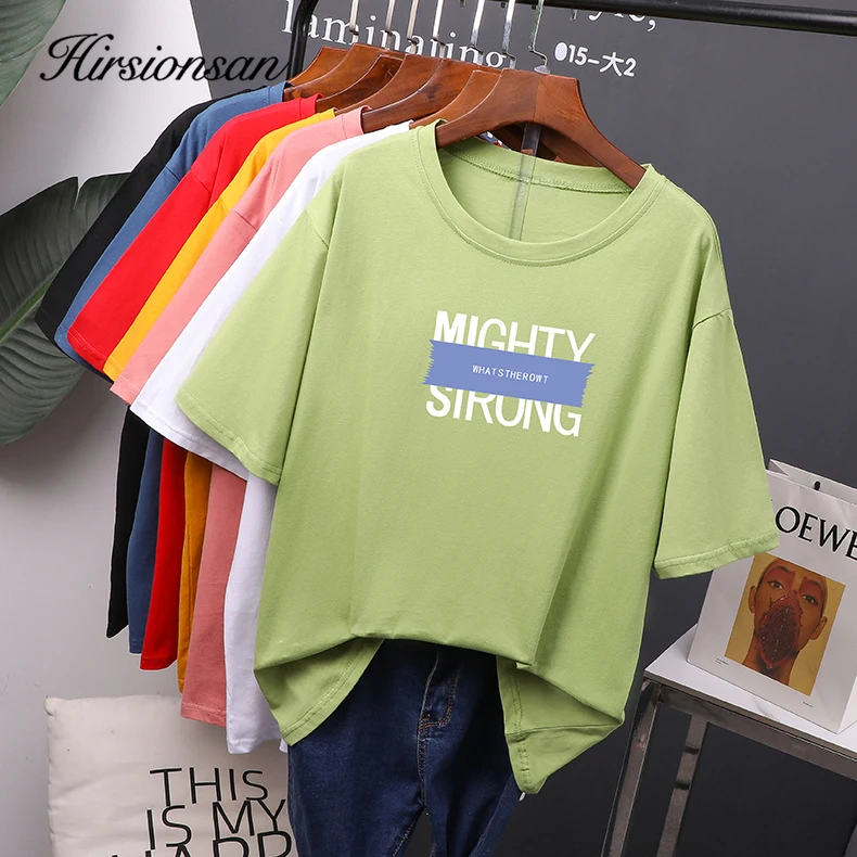 Hirsionsan Letter Printed Cotton T Shirts Women Summer New Korean Loose 100% Cotton Tees Female Plus SizeTops for Lady 2023