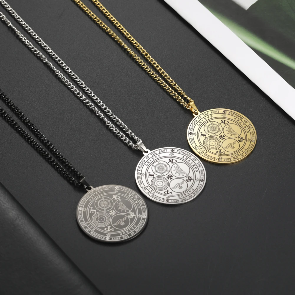 Dawapara Four Powerful Archangels Necklace The Seals of The Four Emperors Kingdom of Spirits Rulership Stainless Steel Amulet