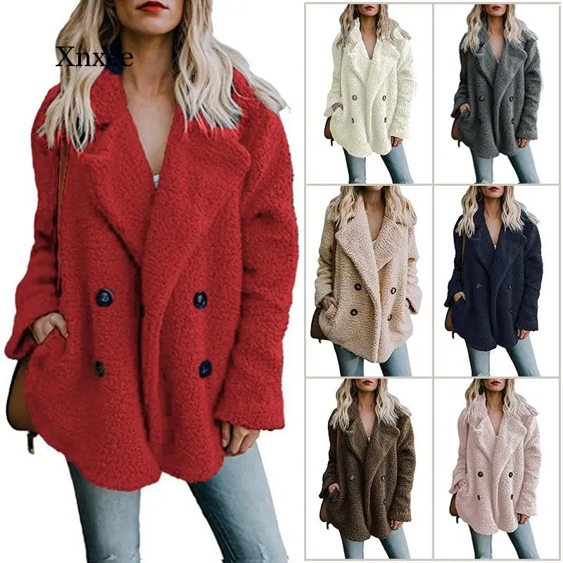 

Solid Coat Women Autumn Spring Wide Lapel Loose Warm Jacket Outwear Female Casual Jumper Ladies Loose Blend Coat Faux Fur Ladies