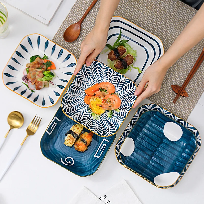 Japanese-style Square Deep Plates, Ceramic Dinner Plate, Creative Sushi Dishes, Household Tableware