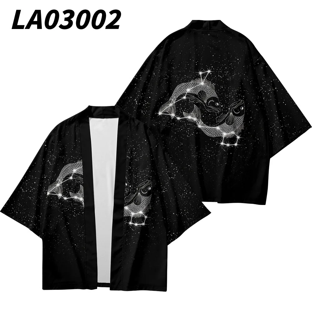 

Constellation Elements Printed Kimono Cardigan Men Japanese Traditional Casual Loose Coat Pants Set Asian Clothes Harajuku