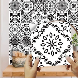 16pcs/set Black & White Tiles Sticker Kitchen Backsplash Wardrobe Bathroom Waterproof Peel & Stick Bright Film Art Wall Decals