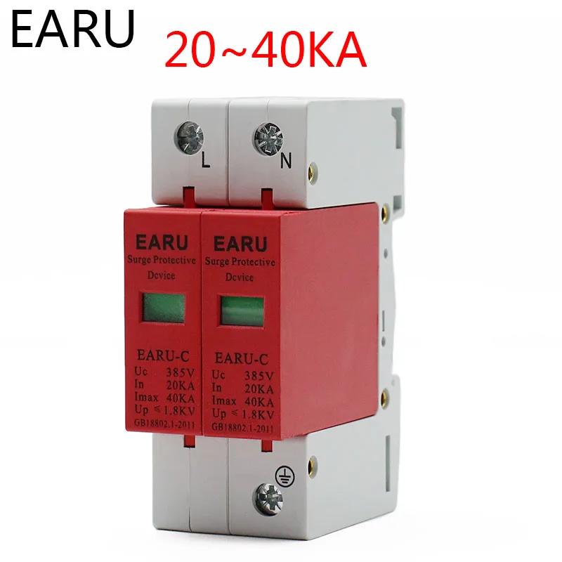 

1pc AC SPD 2P 1P+N 20KA~40K AC385V House Lightning Surge Protector Protection Protective Low-voltage Arrester Device OEM Service