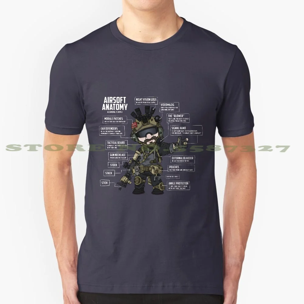 Airsoft Anatomy ( White Writing ) 100% Cotton T-Shirt Military Airsoft Anatomy Gear Guns Funny