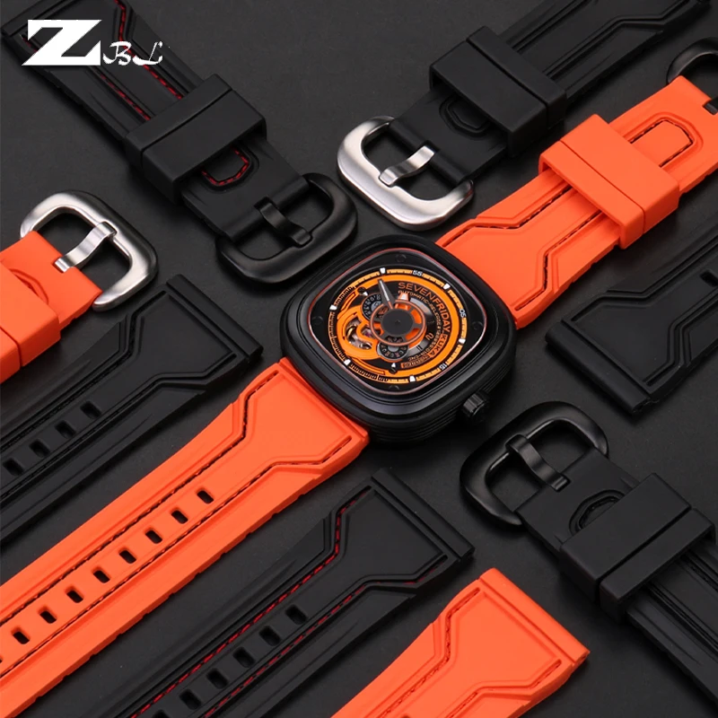 28mm Waterproof Rubber Strap Buckle Replacement Men\'s Large Size Watchband  Accessories For Seven on Friday Strap P3C/02