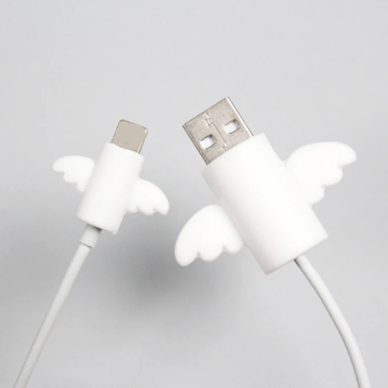 2Pcs Cute Angel Wing Cable Protector Earphone USB Cable Winder Wire Organizer Holder Clip Wrap Desk Set Stationary for iphone 12