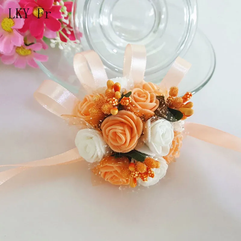 LKY Fr-Espuma Rosas Boutonniere para Casamento, Pulseira dama de honra, Pulseira Nupcial, Irmã, Menina Pulseiras, Festa Prom Decoração, Pulso Corsage