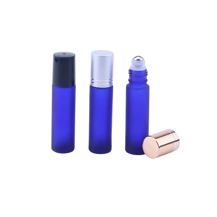 

500pcs 10ml Blue Frosted Roll On Essential oil,perfume Bottle 10cc Blue Frosted Rollon bottles, Small Glass Roller Container