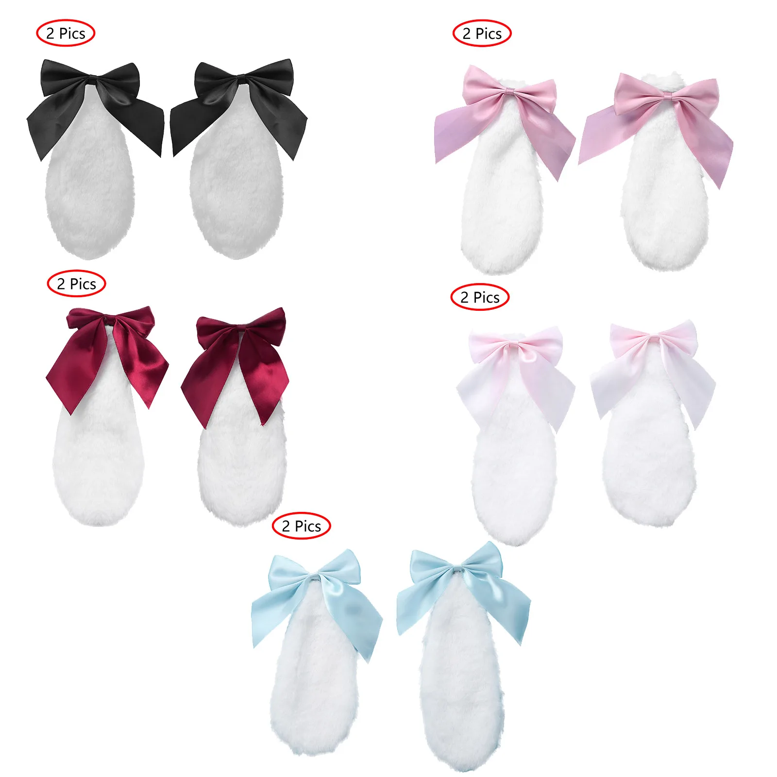 2Pcs Kawaii Girls Hair Clip Cute Rabbit Plush Lop Ears Hair Clamp with Ribbon Bowknot for Lolita Cosplay Party Hair Accessories