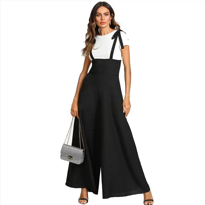 Spring and summer women's suit ladies light-cooked cotton and linen suspenders one-piece loose wide-leg one-piece wide-leg pants