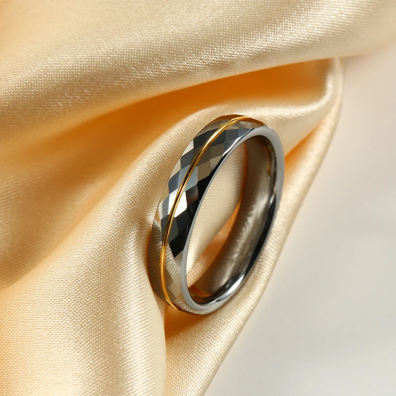 Trendy 4mm/5mm Tungsten Rings For Women Men Couples Wedding Band High Polished Inlay Shiny Stone For Engagement Rings