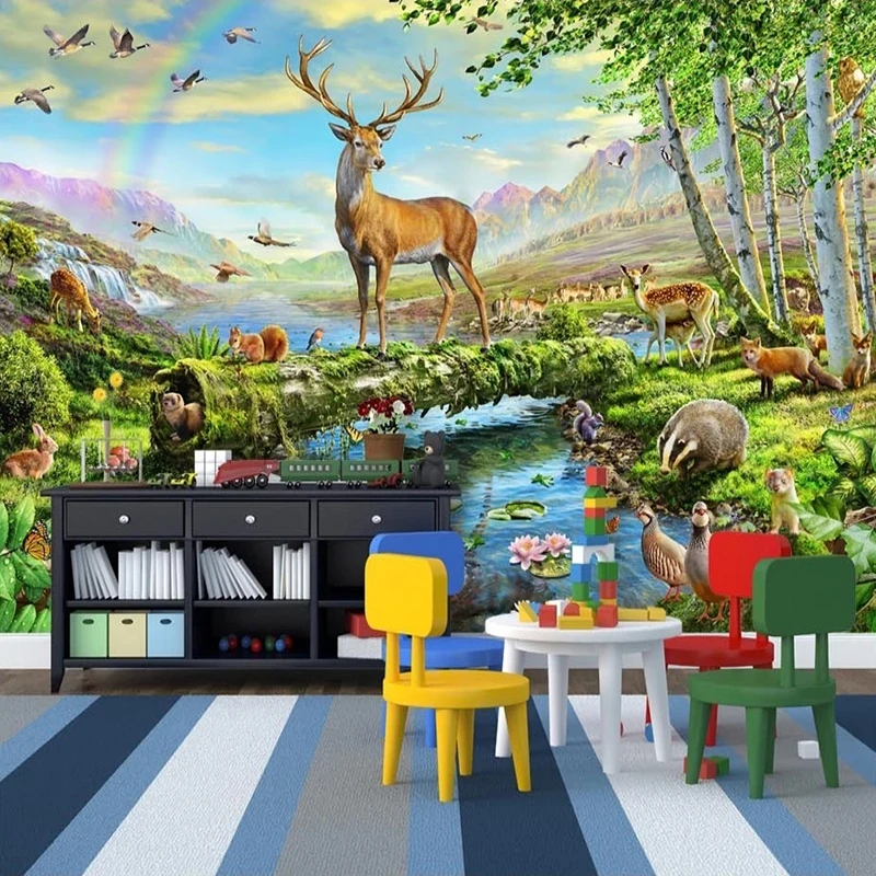 Custom Mural Wallpaper 3D Deer River Animal Forest Landscape Photo Wall Painting Children's Room Background Wall Papel De Parede