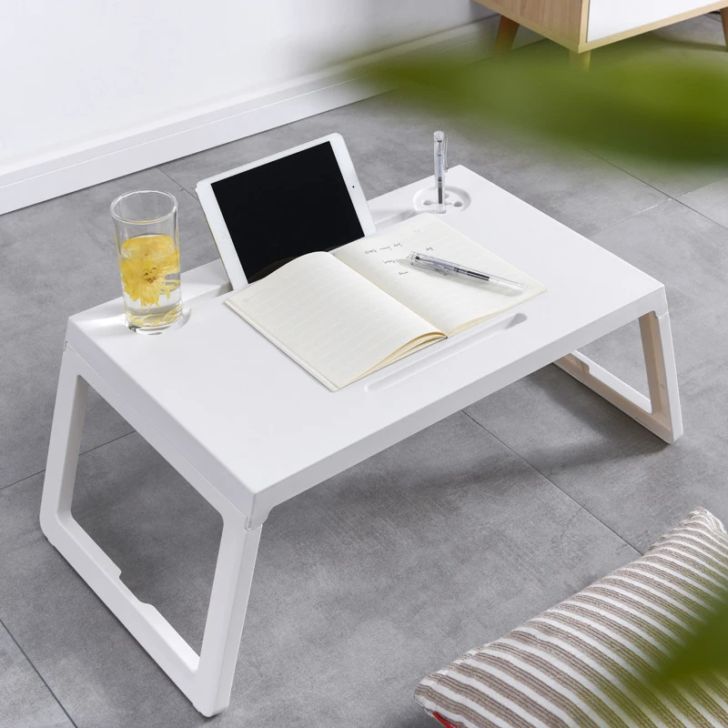 Scrivania da tavolo per Laptop per letto, vassoio per Computer in plastica con cassetto portaoggetti e Pad, portabicchieri, portapenne, scrivania pieghevole, mobili da tavolo