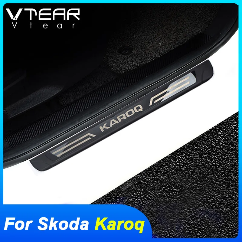 Vtear For Skoda Karoq Accessories car door sill scuff plate protcover cover Threshold pedal exterior car-styling parts 2022 2023