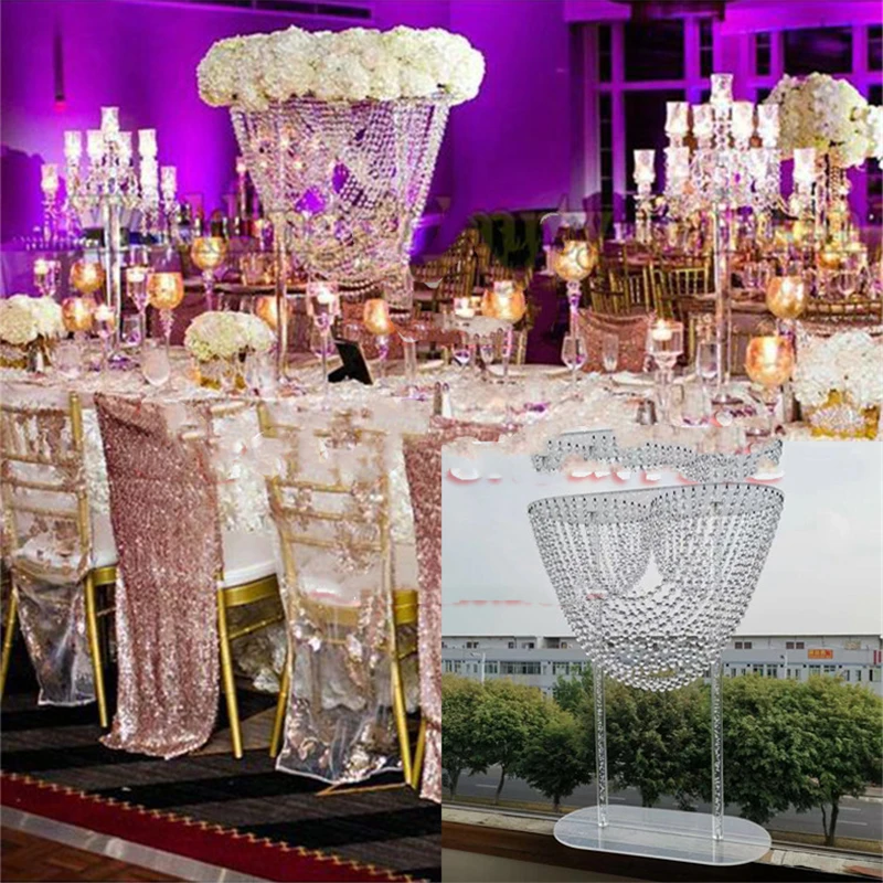 2pcs/lot 80cm  Acrylic Wedding Table Centerpiece Clear  Flower Stand Romantic Road lead Decoration Transparent Cake Tray