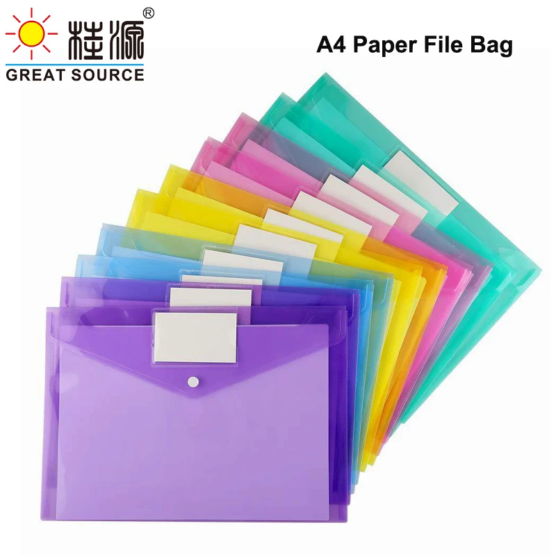 MQQ 12pcs Folders for Documents, Plastic Envelopes with Snap Closure, Poly Folders, 5 Colors, W230*H335mm(9.06