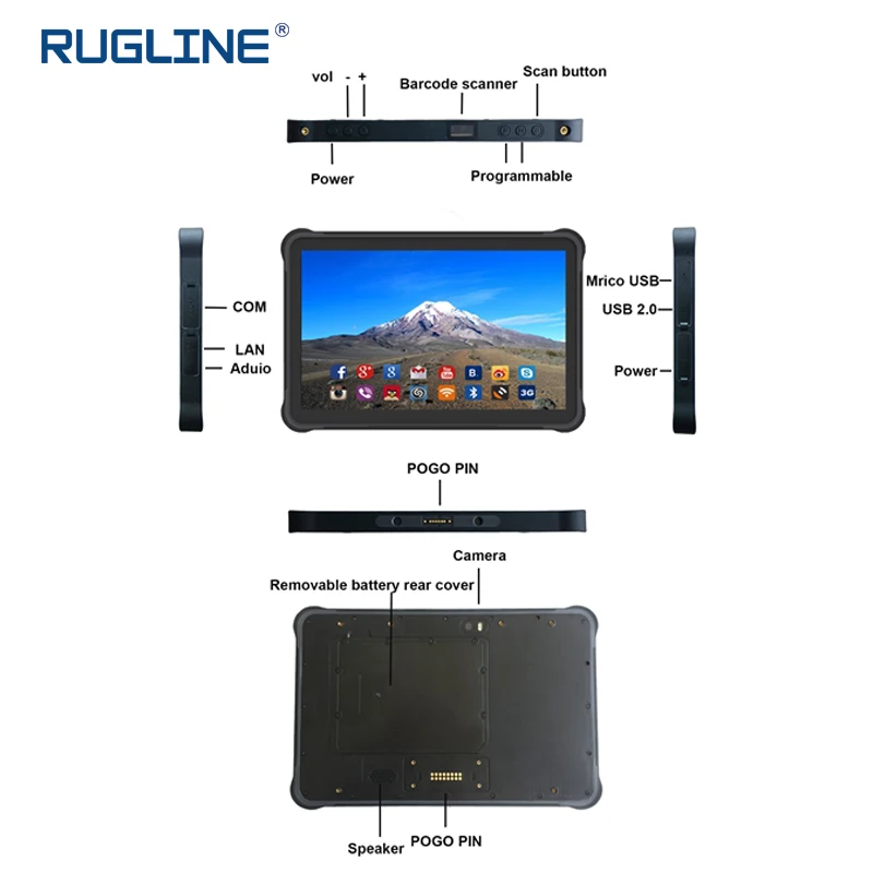 Waterproof Rugged Industrial Tablet 10.1 inch Android With 2D Barcode Scanner UHF Mobile Computer