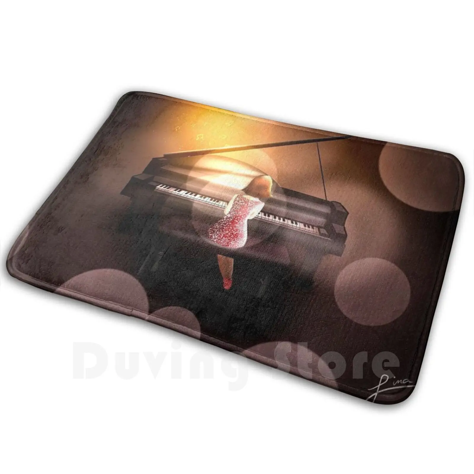 Musical Night Mat Rug Carpet Anti-Slip Floor Mats Bedroom Piano Instrument Girlinred Fancy Girl Night Concert Dark Music Song