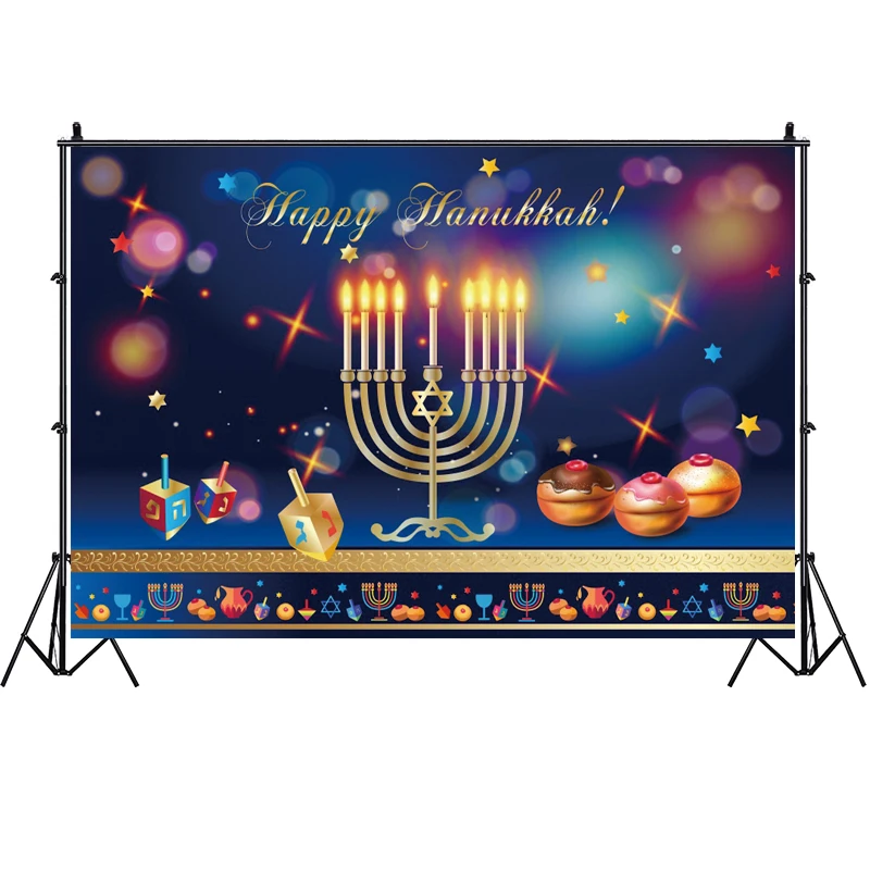 Selamat Hanukkah latar belakang Yahudi Tahun Baru Festival pesta balon lilin Menorah fotografi latar belakang foto Studio spanduk alat peraga