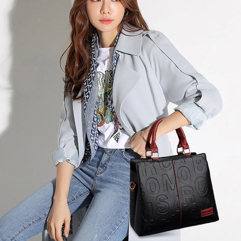 Fashion Letter Handle Bag Women PU Leather Shoulder Bag Large Capacity Handbag Designer Brands Crossbody Bag Lady Purse Femme