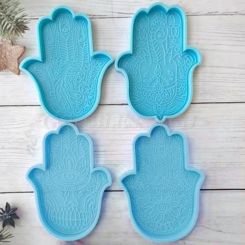 Khamsah Hamsa Hand Coaster Epoxy Resin Silicone Mold Fatima Hand Tray Resin Casting Mold Elephant in the Palm Soap Mold