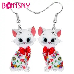 Bonsny Acrylic Anime Floral Cat Kitten Earrings Dangle Drop Animal Jewelry For Girls Women Girls Teens Kids Charm Gift Accessory