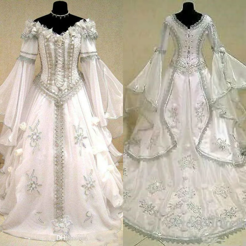 Medieval Wedding Dresses Witch Celtic Tudor Renaissance Costume Victorian Gothic Holloween Lace-up Corset Wedding Gown Plus Size