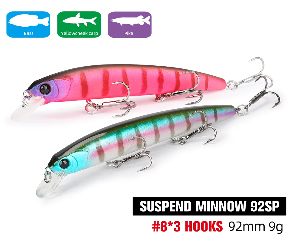 TSURINOYA 92SP Aussetzung Minnow Angeln Lockt DW78 92mm 9g 3 Haken Künstliche Harten Köder Lange Casting Hecht Köder – Detail 4