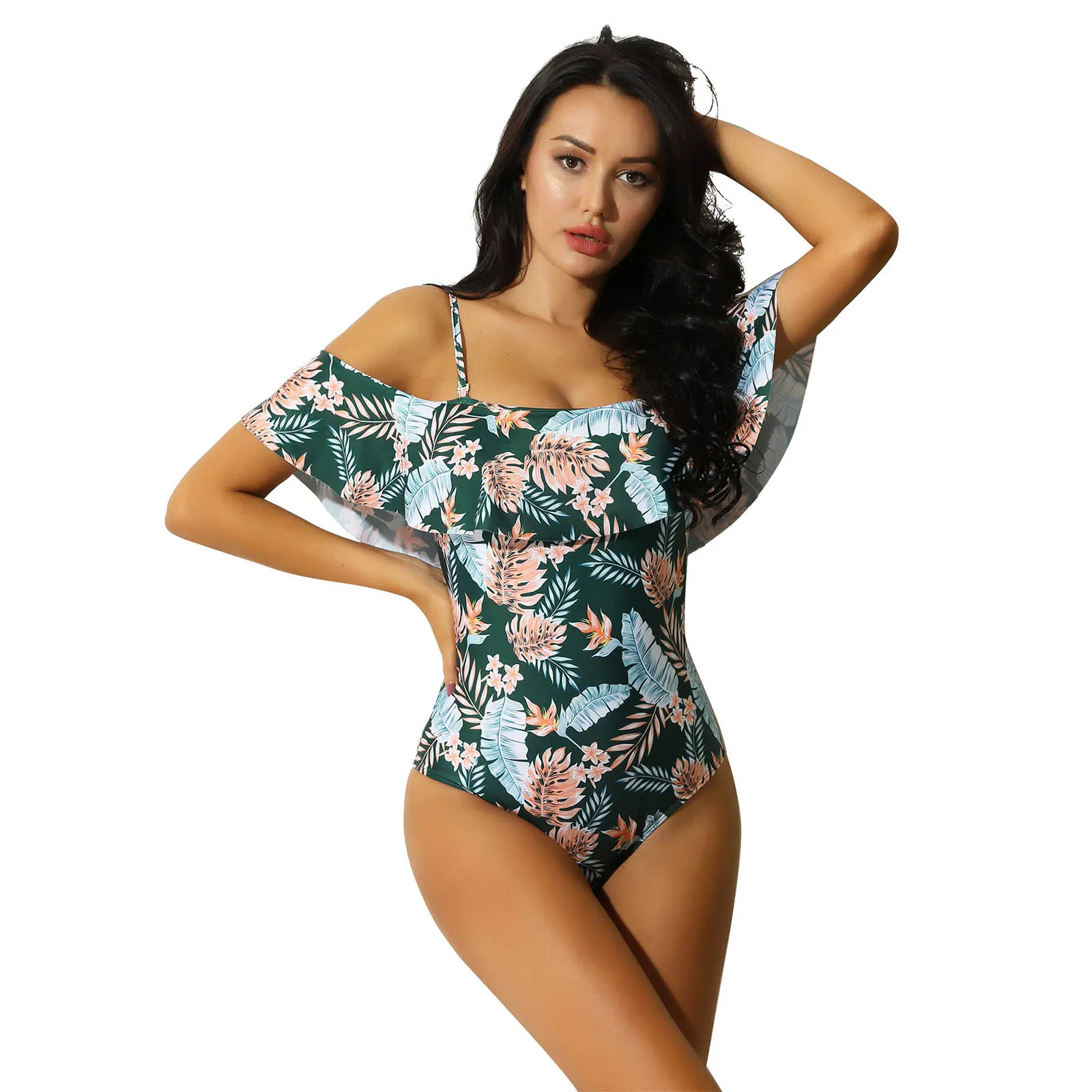 One Piece Swimsuit for Women Swimming Suit Off Shoulder Ruffled Bathing Suits Female Mankini Swimwear Swimming Suit Beachwear