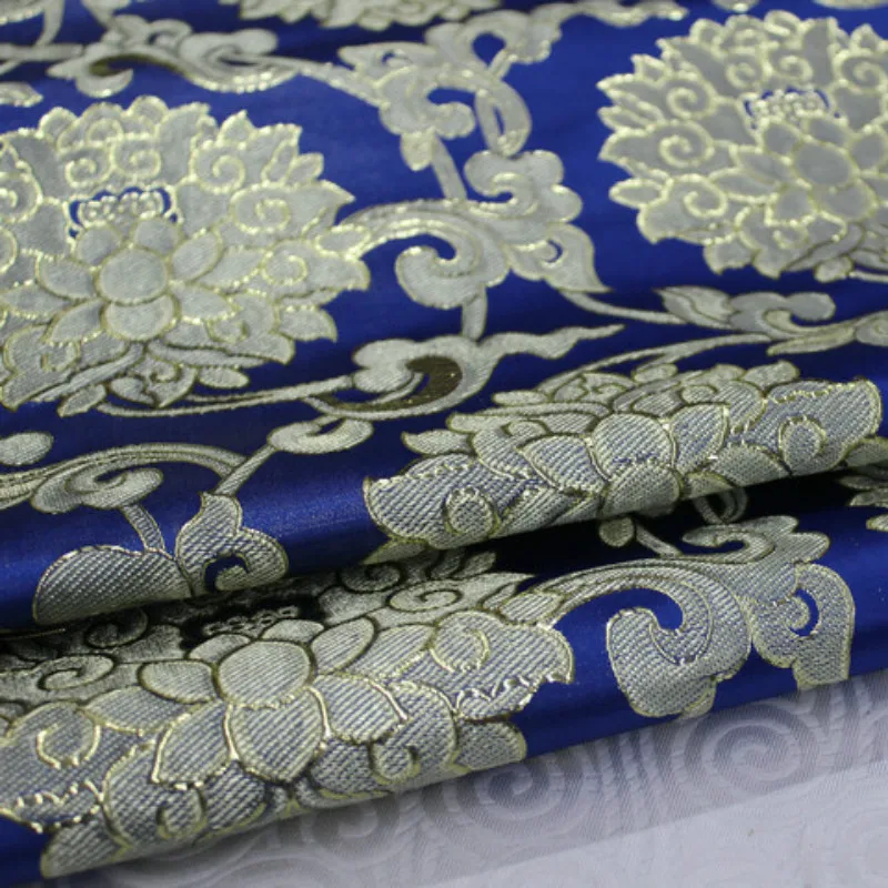 Width 75cm Chinese Costume Cos Vintage Damask Satin Faux Gold Silk Brocade Jacquard Fabric For Cheongsam Doll Cos Mongolian Gown