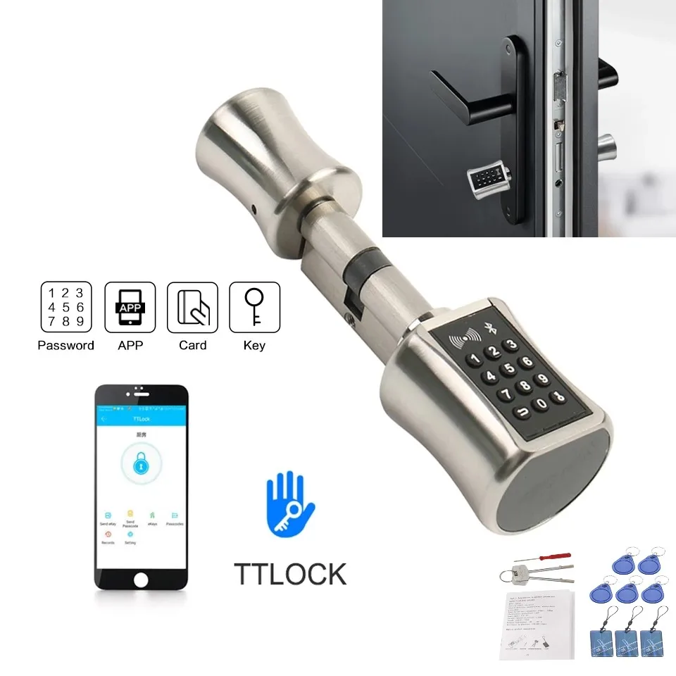 TTlock Waterproof Bluetooth Smart Lock Cylinder WIFI Security Wireless Electronic Digital APP Keypad Code RFID Card Keyless Lock