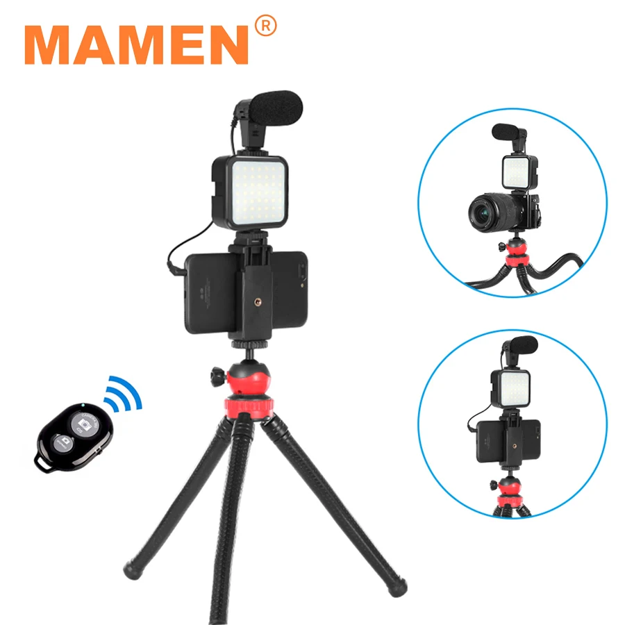 

MAMEN Smartphone VLOG Shooting Kits Octopod Tripod Photography Suit With LED Light Microphone Bluetooth Selfie For Phone Camera