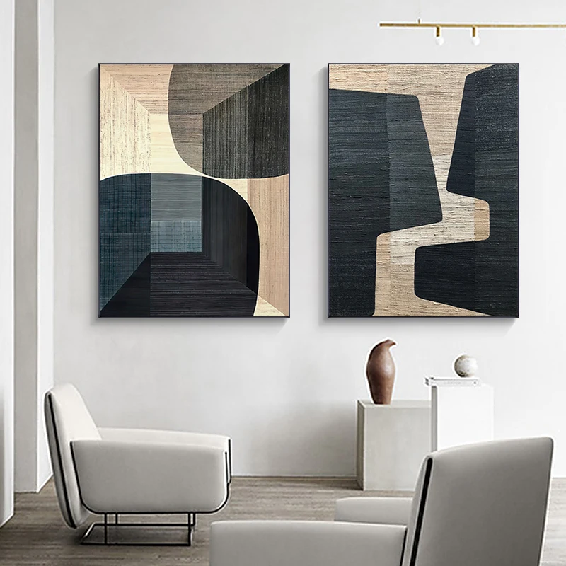 Abstract Colors Combination Canvas Paintings Brown Geometric Poster Morden Wall Art Pictures for Living Room Office Decor