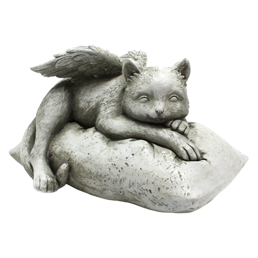 Angel Cat with Garden Statue, Sleeping Kitten Decorative Memorial Gift, Home Outdoor Yard Lawn Figurine Home Decor