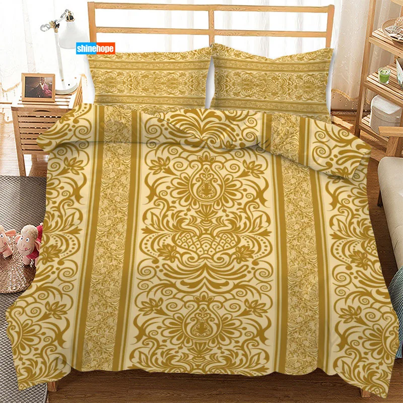 Vintage Pattern 3PCS Duvet Cover Satin Bedding Set Twin Size 180X220CM Bedspread Nordic Bed Cover