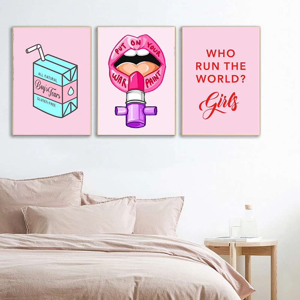 Feminist Fashion Pink Girl Power Wall Art Canvas Painting Prints Girls Gift Nordic Modern Living Room Bedroom Poster Home Decor