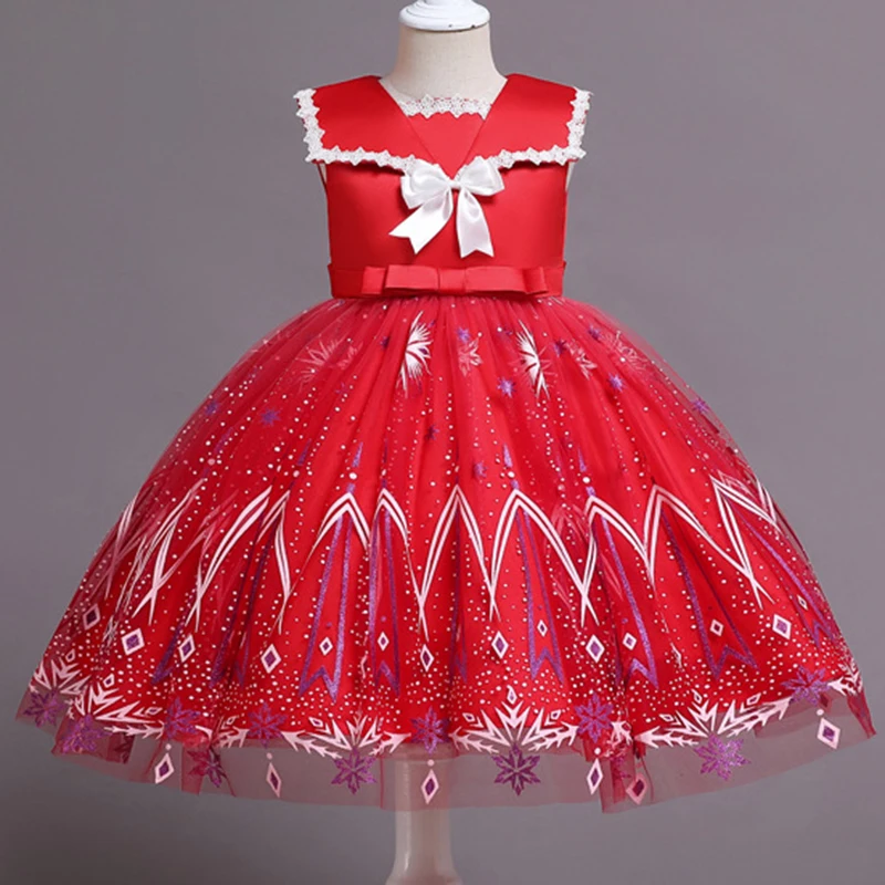 Sequin Satin Girls Dress Flare Sleeve Christmas Dress For Girls Pageant Tulle Kids Dresses For Girls Princess Dress Party Dress