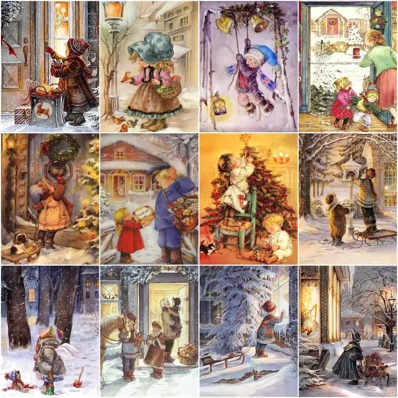 

CHENISTORY Oil Painting By Numbers Girl Drawing On Canvas Handpainted Paintings Winter Scenery Art DIY Pictures By Number Kits H