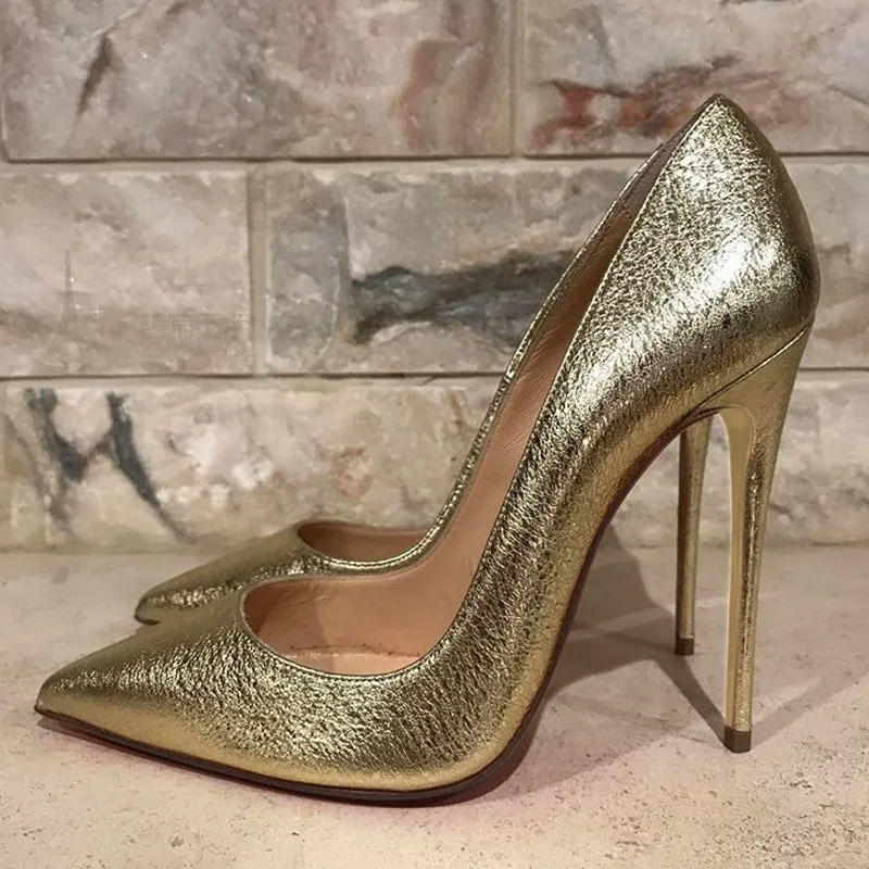 12cm Heels Women Pumps Shoes Pointed Toe Gold Thin High Heels Sexy Wedding Party Official Shoes Woman Big Size 45