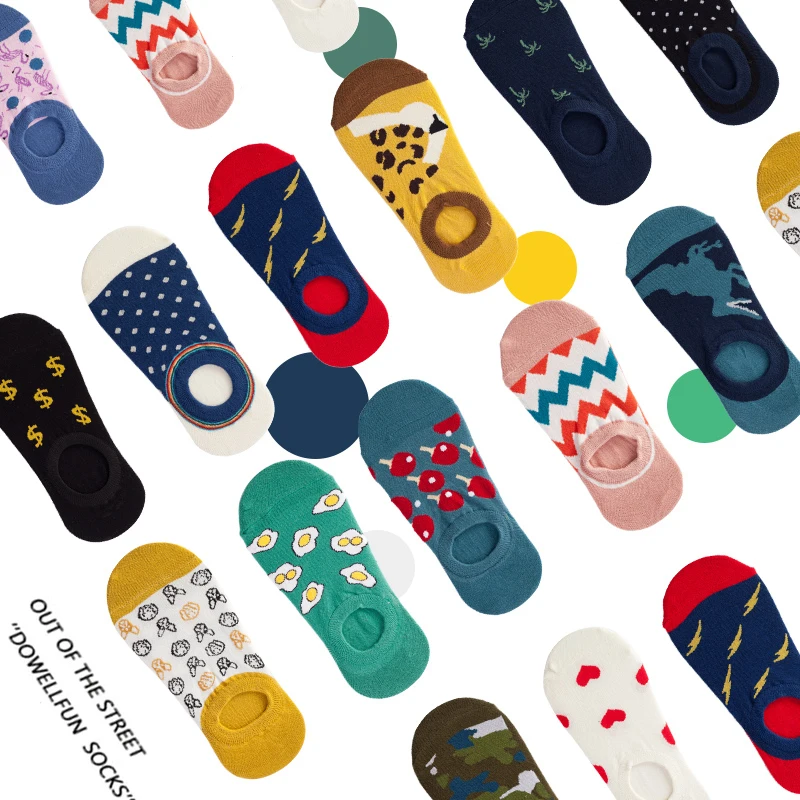 1Pair Funny  Spring Summer Unisex Men Women Cotton Socks Casual no show Fashion Harajuku Fruit Animal Slippers Boat Socks