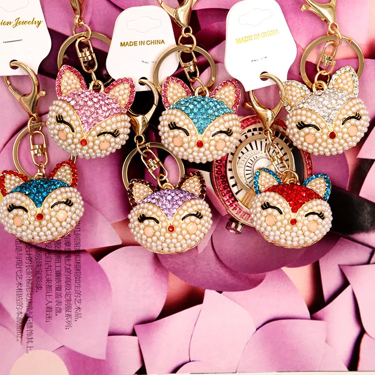 Charms alloy Crystal Faux Fox Fur Keychain Women Trinkets Suspension On Bags Car Key Chain Key ring Toy Gifts Jewelry  YS-312