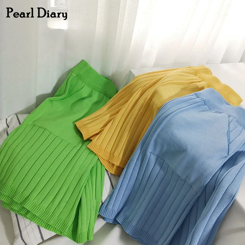 Pearl Diary Women Knitted Rib Short Pants Elasticated Waist Side Pockets Summer Ladies Wide Rib Casual Shorts Candy Colors New