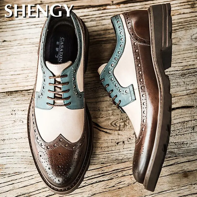 Men Leather Shoes Luxury British Style Business Leisure Pointed Rivet Comfortable Leisure Leather Shoes Thick Bottom Men Shoes