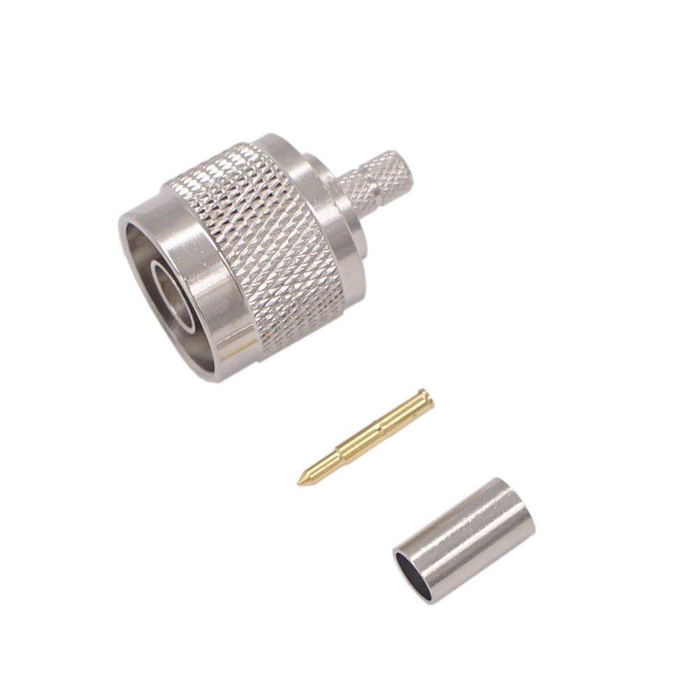 Conector Coaxial de engarce de enchufe macho tipo N para Cable RG58, LMR195, RG400, RG142, LMR200, 10 unidades por lote