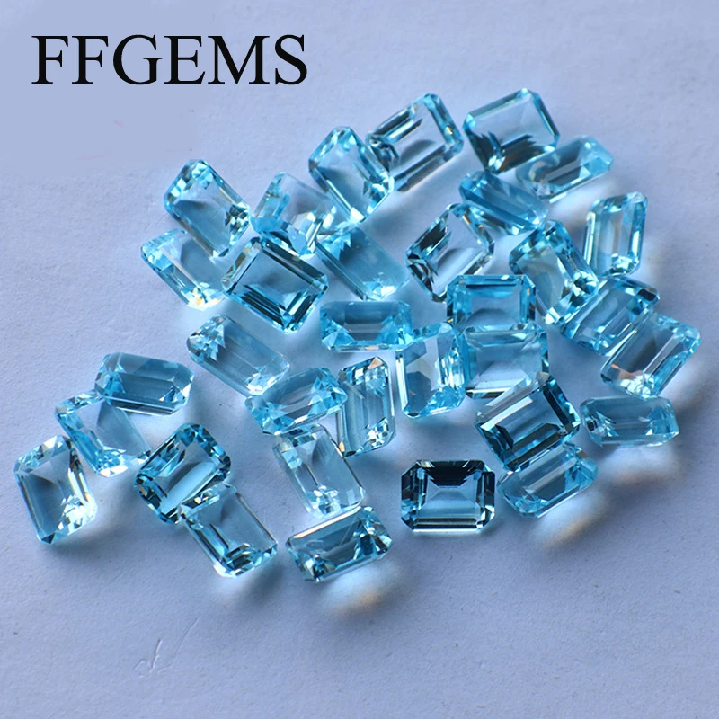 Ffgem natural suíço azul topázio aquamarine pedra preciosa solta retângulo 4*6mm diy para prata anel de ouro brinco montagem jóias finas