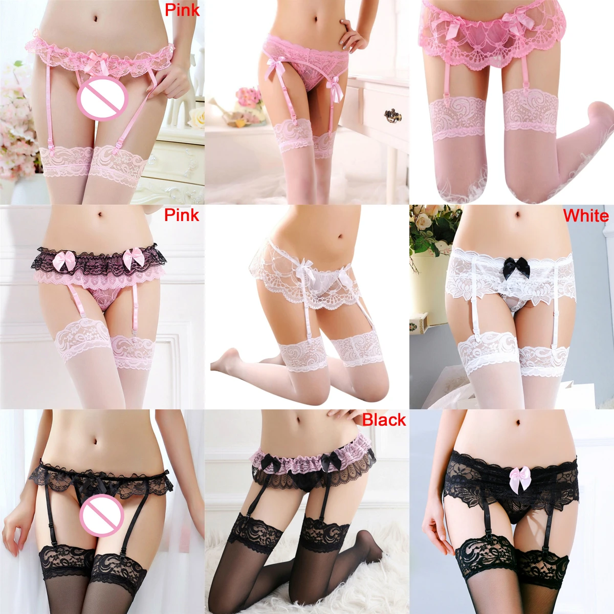 

Sheer Lace Ligas Sexy Top Thigh Highs Garter Belt Stockings Bondage Lingerie Garter Belt Suspender Set